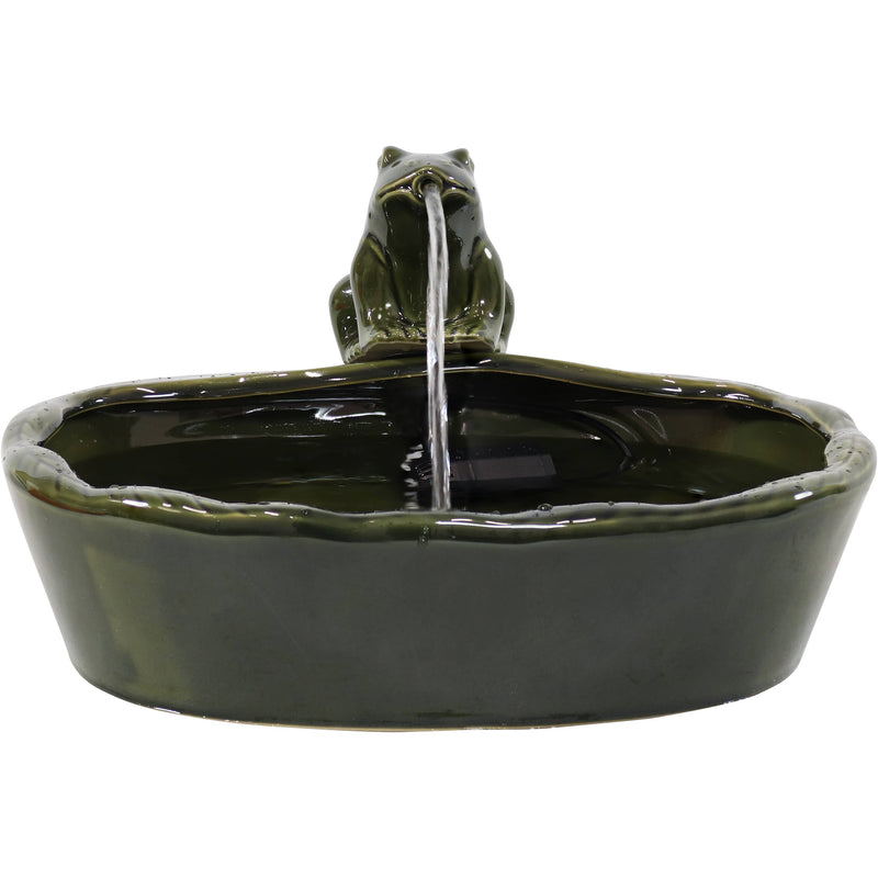 Frog Glazed Ceramic Outdoor Solar Water Fountain - 7 in