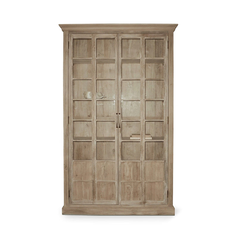 Clairmont - Wood 95" Glass Almirah - Light Brown