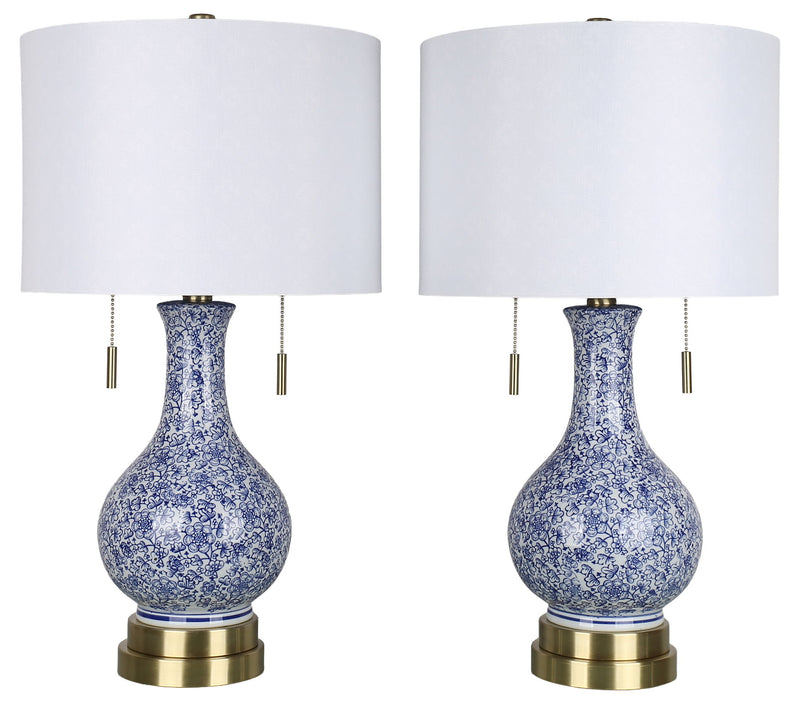 Cobalt Garden - 25 X 14 - Ceramic Table Lamp (Set of 2) - Cobalt Blue Floral Chinoiserie