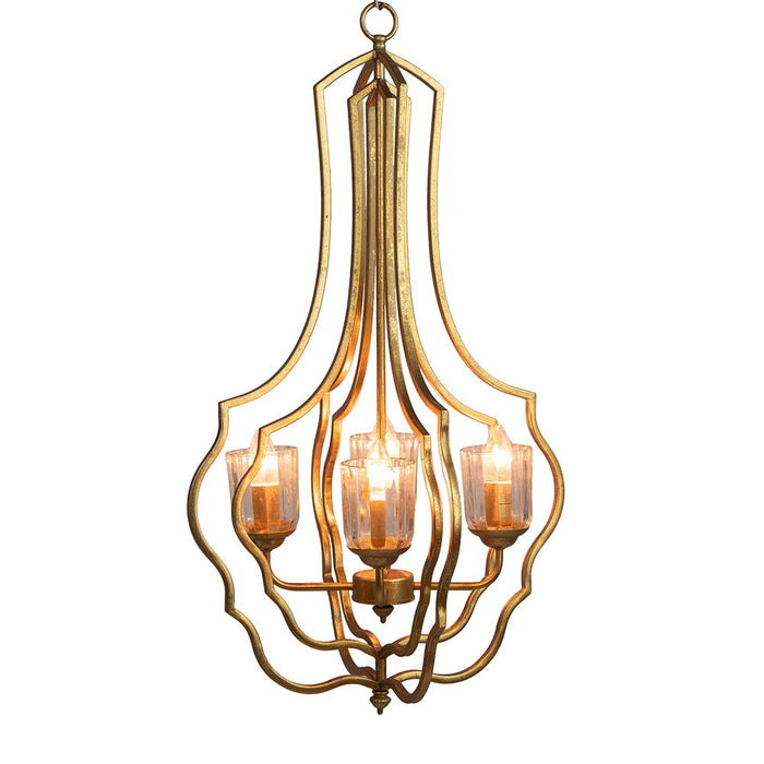 4 Light Metal Chandelier, Hanging Light Fixture With Adjustable Chain For Kitchen, Bulb Not Included - Gold