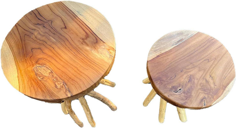 Solid Teak Wood End Table With Branched Legs Home Decor