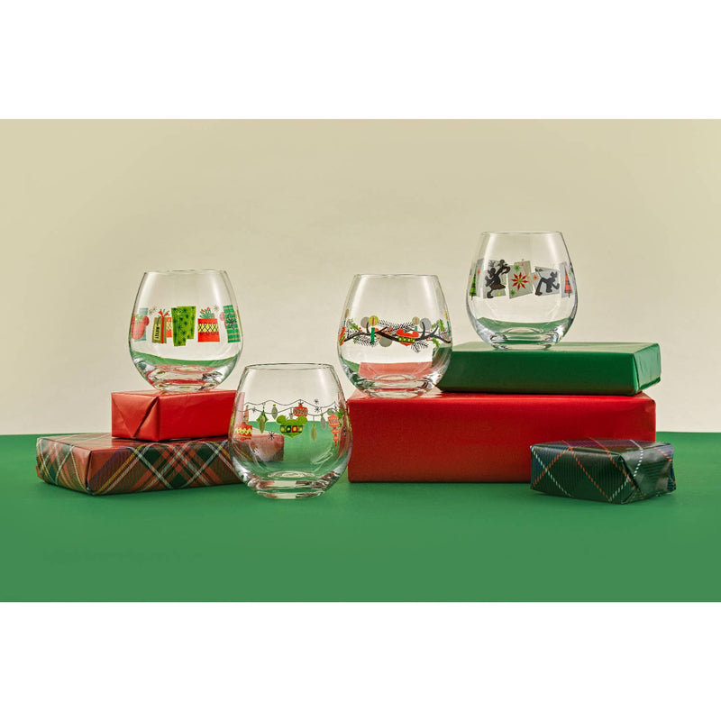 Disney Mickey Mouse Christmas Joy Oh Joy Stemless Wine Glasses | 15 oz | Set of 4