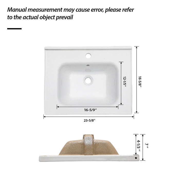 Rectangular Single Vanity Top With 1 Faucet Hole And Overflow Ceramic