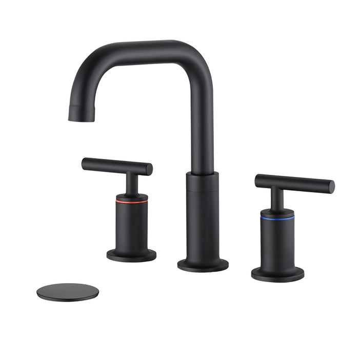 Widespread Bathroom Sink Faucet With Pop Up Drain And Brass Construction - Matte Black