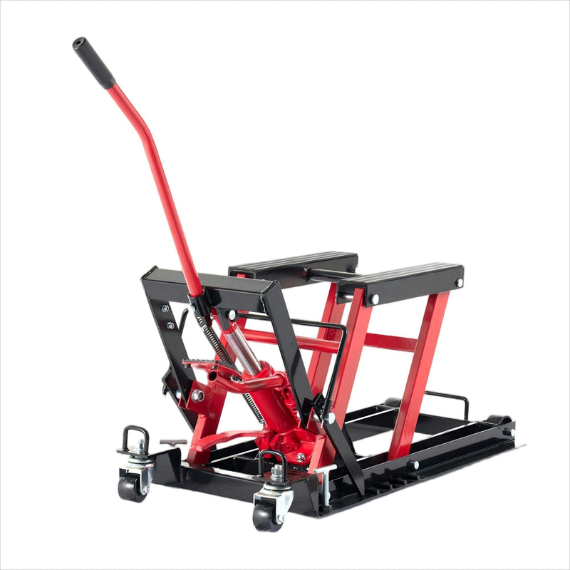 Heavy Duty 1500Lbs Hydraulic Motorcycle Lift Jack With Wheels And Handle - Red / Black