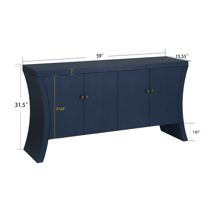 Refined Industrial 4 Door Credenza With Arc Legs & Bronze Clasps