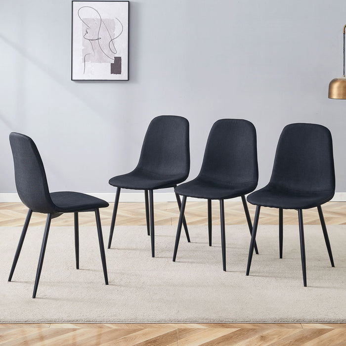 Modern Medieval Style Cushioned Side Chairs Set With Black Metal Legs For Kitchens