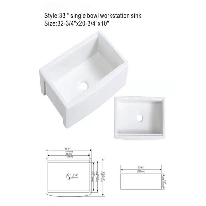 Classic Ceramic Farmhouse Sink Workstation Single Bowl With Durable Finish