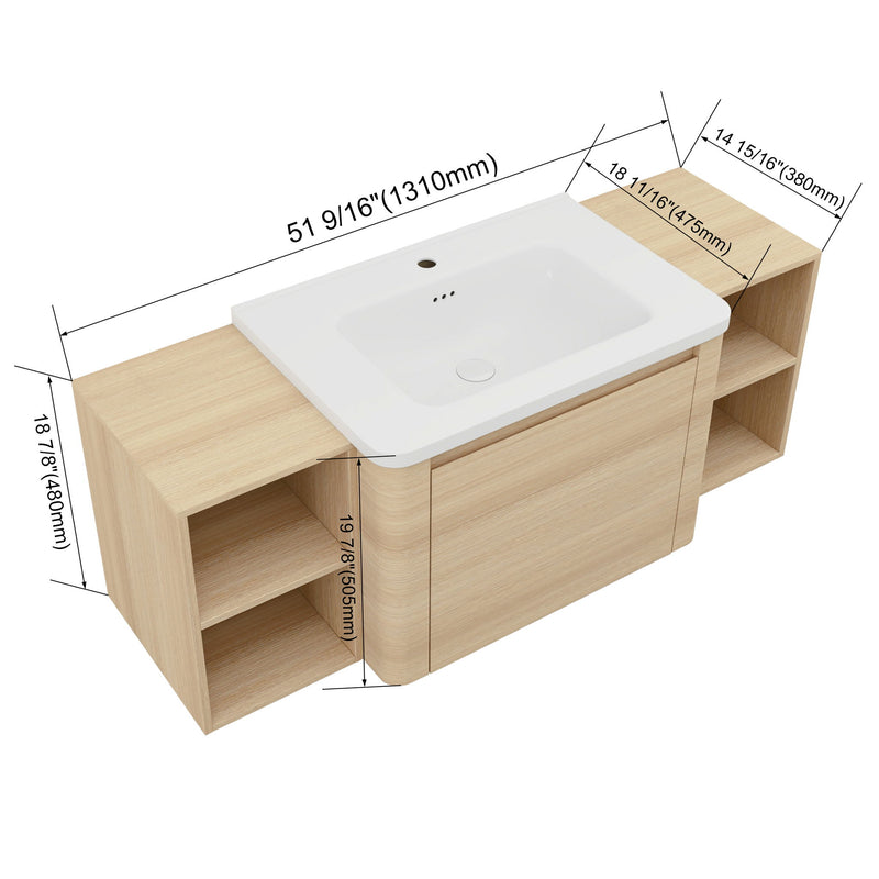 Wall Mounted Bathroom Vanity With Sink, Storage Shelves & Soft Close Door
