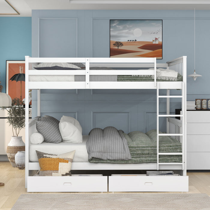 Bunk Bed With Ladders And 2 Storage Drawers