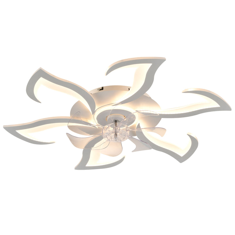 Flower Ceiling Fan With LED Dimmable Light, Flush Mount Ceiling Fan With Remote Control, Low Profile Design, 6 Speeds, Timing Function