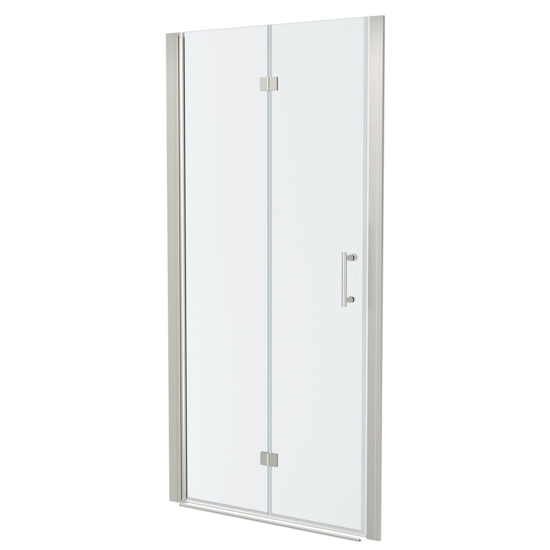 Bi Fold Frameless Shower Door With Tempered Glass - Brushed Silver
