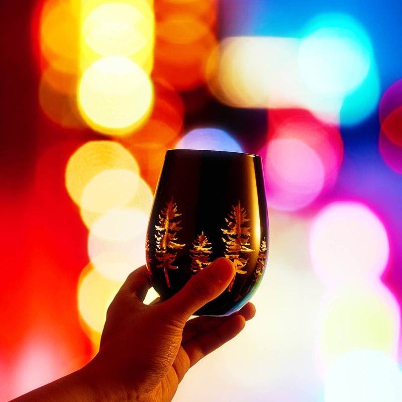 Crystal Holiday Winter Christmas Tree Stemless Wine Glass