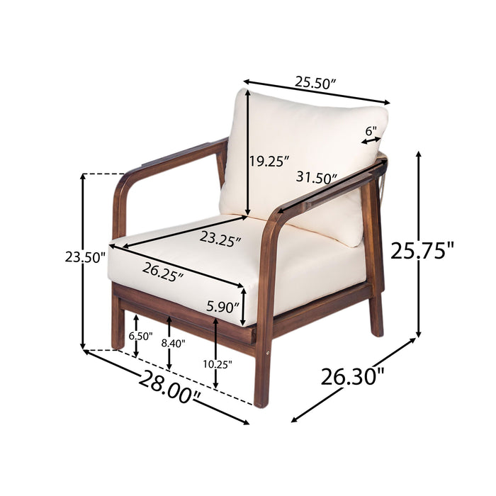 Outdoor Lounge Chair With Woven Backrest, Solid Wood Frame, Comfortable Cushions