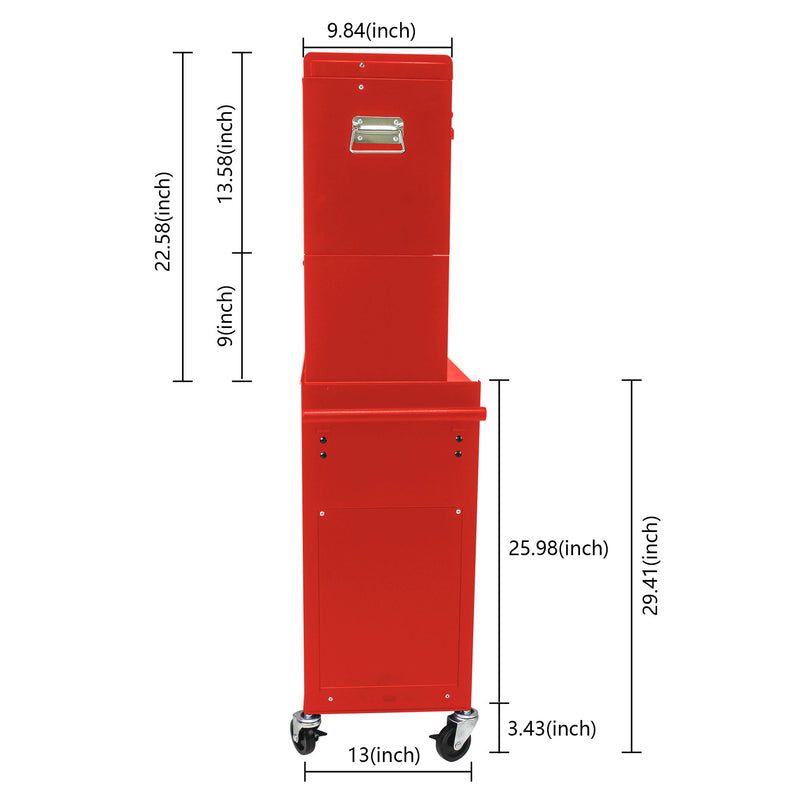6 Drawer Lockable Tool Cabinet On Wheels, Steel Rolling Tool Chest With Detachable Toolbox