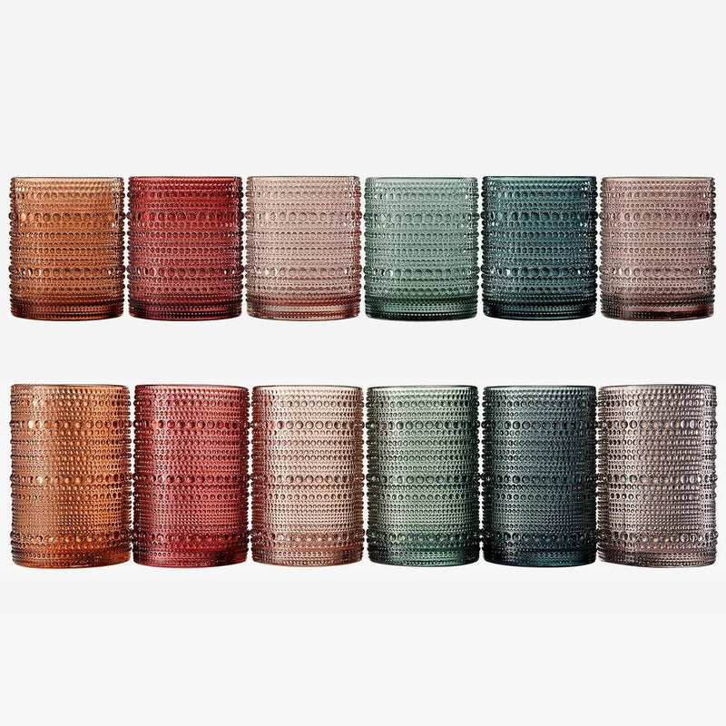 Hobnail Drinking Glasses Pastel Colored Beaded Drinking | Set of 12