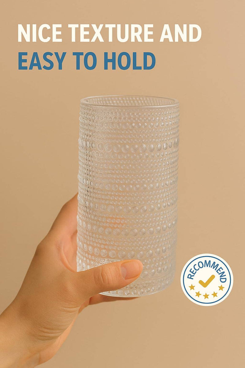 Hobnail Drinking Glasses with Straws |Clear Colors |Set of 6