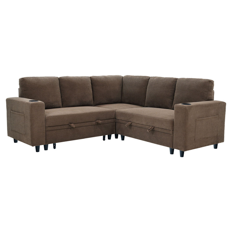 Upholstered L - Shape Sectional Sofa Bed With Pull Out Sleeper And Storage