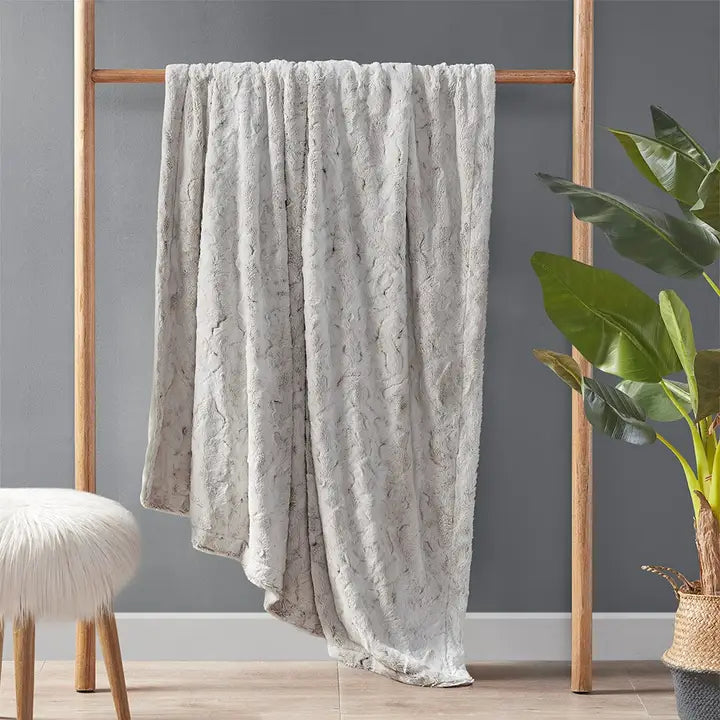 Oversized Faux Fur Throw Blanket | 60x70 | Snow Leopard