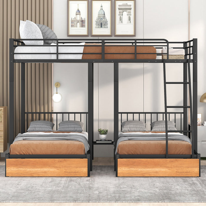Triple Bunk Bed With Drawers And Guardrails