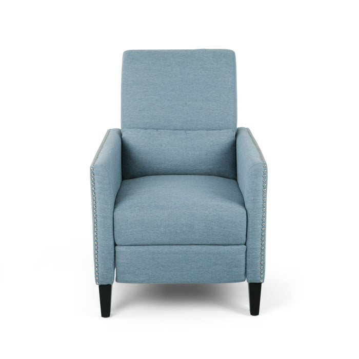 Repose Upholstered Recliner Chair With Nailhead Trim And Side Pocket - Light Blue