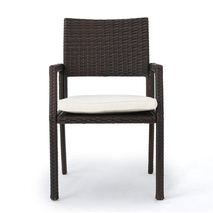 Outdoor Wicker Dining Chair With Water Resistant Cushions (Set of 2) - White / Brown