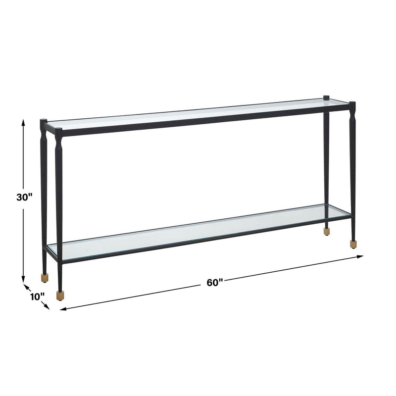 Javana - Glass / Iron Console Table - Brass,Bronze