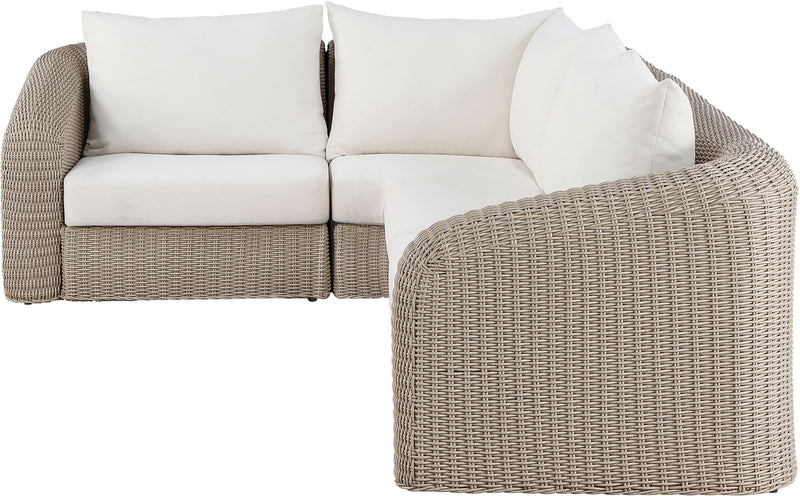 Seacrest - Olefin Water Resistant Fabric And Wicker 4 Piece Outdoor Patio Modular Sectional