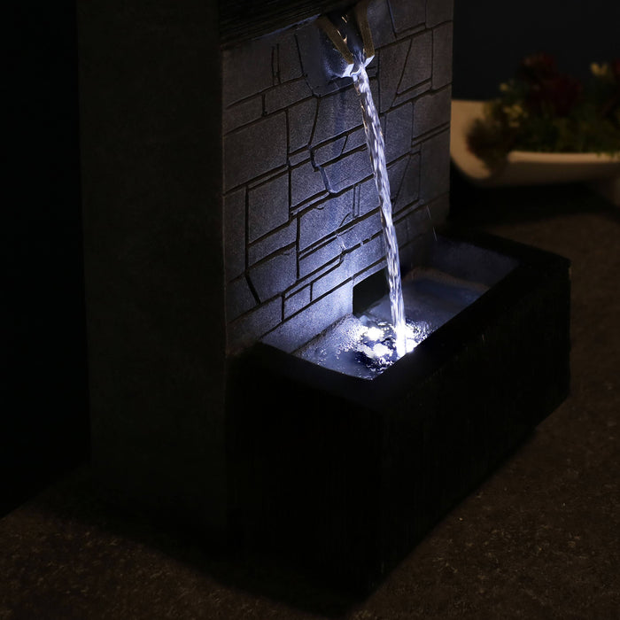 13" Modern Tiered Brick Polyresin Indoor Fountain with LED