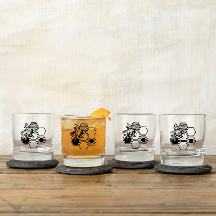 Whiskey Glass | Bee Glass | Rocks Glass | Screen Printed