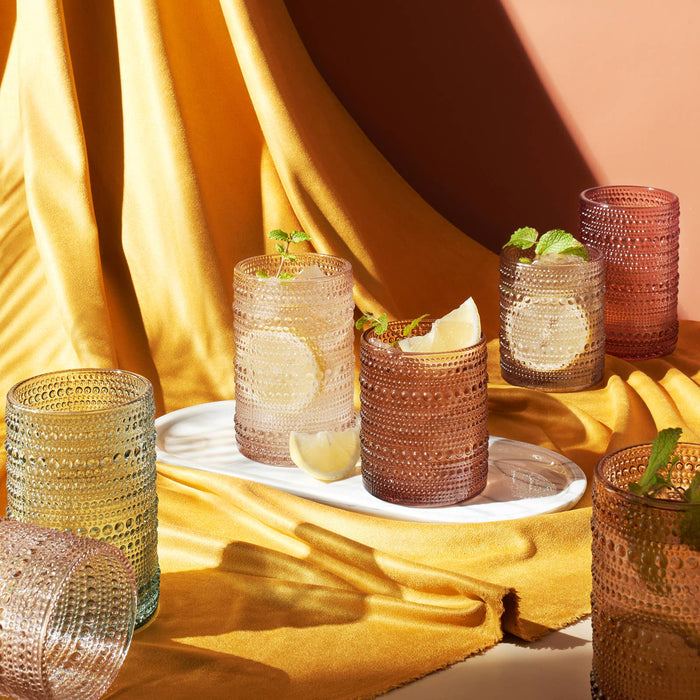 Hobnail Drinking Glasses Pastel Colored Beaded Drinking | Set of 12