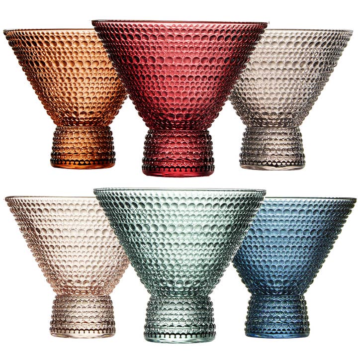 Beaded Stemless Martini Drinking Glasses | 11oz | Set of 6