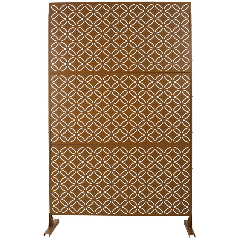 Freestanding Decorative Privacy Screen For Deck Balcony Patio, Metal Privacy - Brown