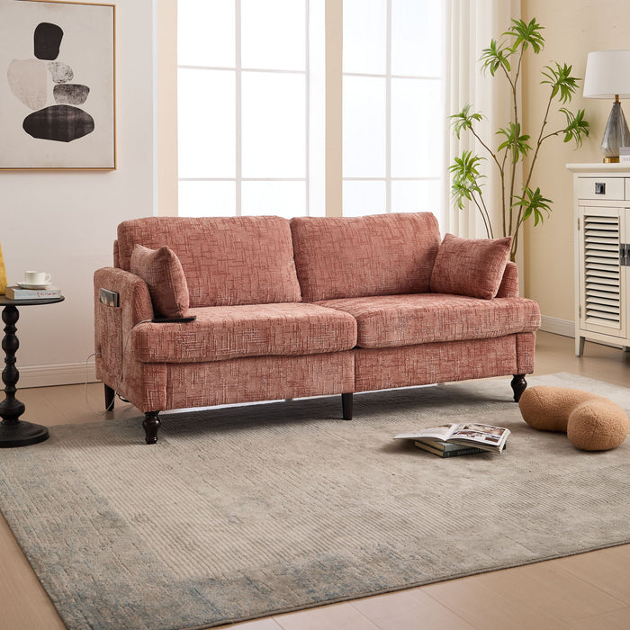 Chenille 2 Seater Sofa With LED Light, USB Charging Port, And Storage Bag