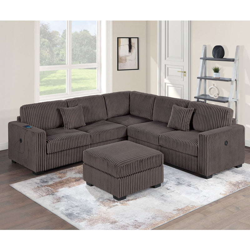 Upholstered L - Shaped 4 Piece Sectional Set With USB, Cocktail Ottoman