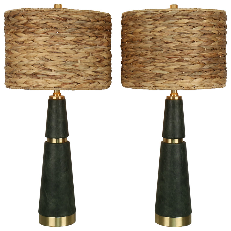 Olive Copse - 28 X 13 - Metal Table Lamp (Set of 2) - Dark Olive Green, Soft Gold