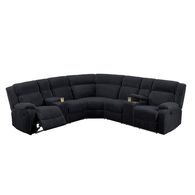 Manual Motion Reclining Sectional LAF / RAF Loveseat With Consoles Cup Holders Upholstered Living Room - Black