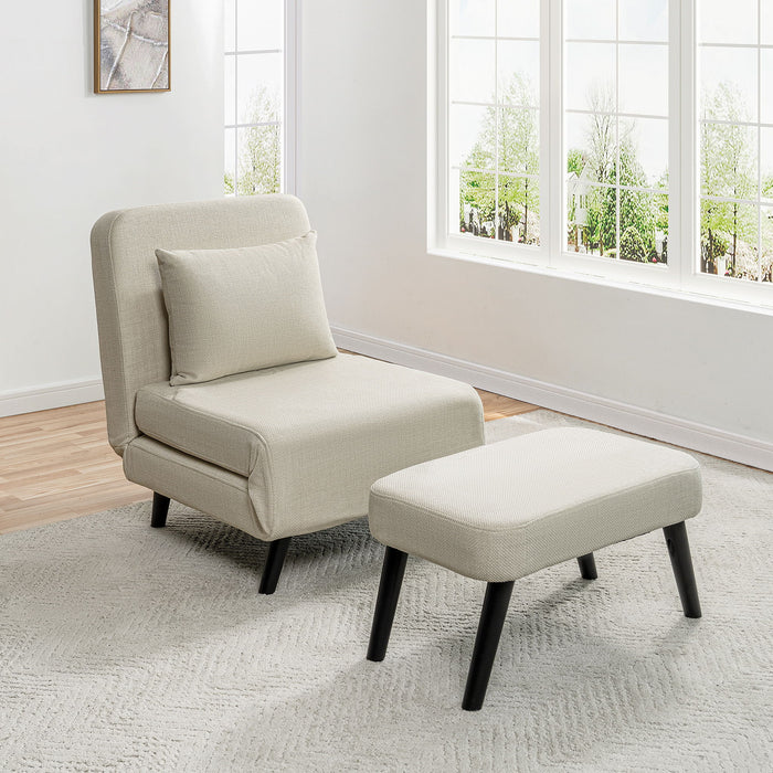 3 In 1 Foldable Linen Chaise Lounge With Adjustable Backrest