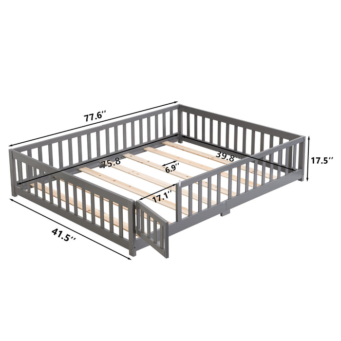 Solid Floor Bed With Door And Fence For Children