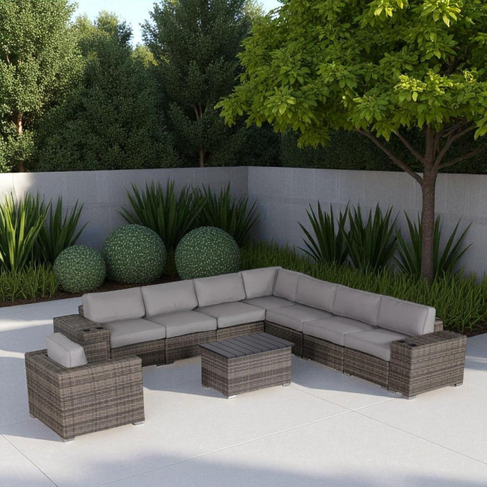 Modern Patio Rattan Sectional Set With Cushions