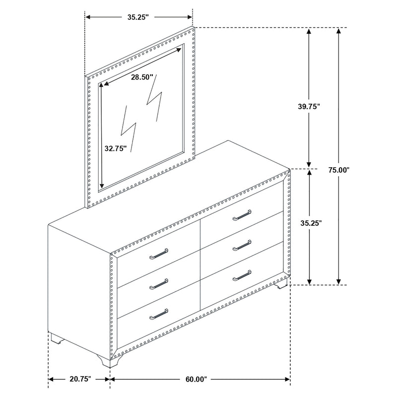 6 Drawer Upholstered Dresser With Mirror - Blue