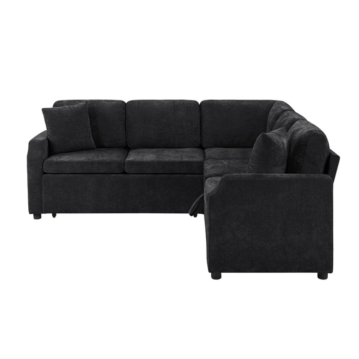 Modern L Shaped Sectional Sofa Bed With Hidden Storage Chenille Upholstery