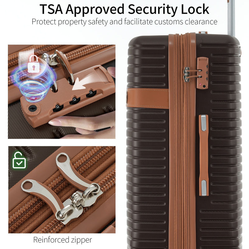 4 Piece Luggage Set Suitcase Set, Abs Hard Shell Lightweight Expandable Travel Luggage With 4 Packing Cubes, Tsa Lock, Spinner Wheels (16 / 20 / 24 / 28) - Coffee