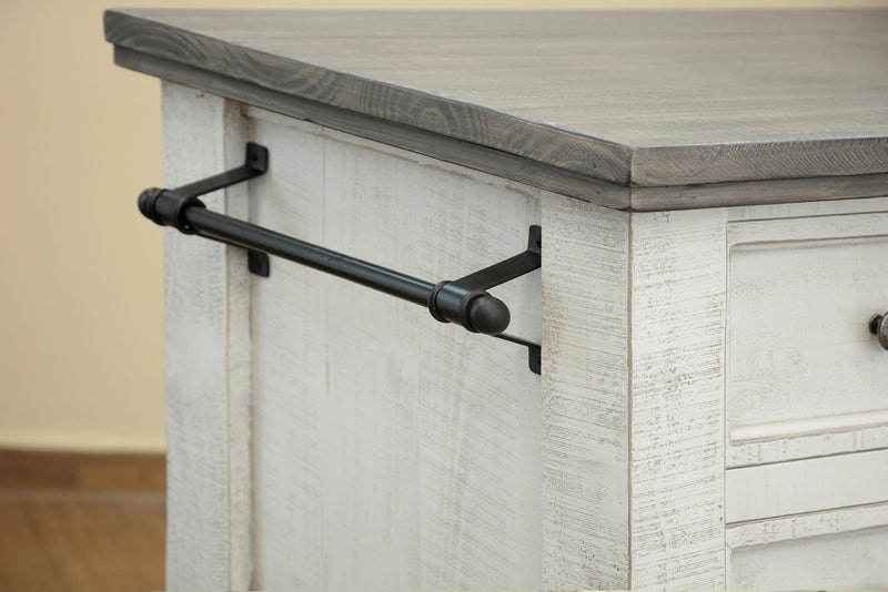 Stone - Kitchen Island With 3 Drawer / 2 Doors / 4 Shelves And Casters - Antiqued Ivory / Weathered Gray