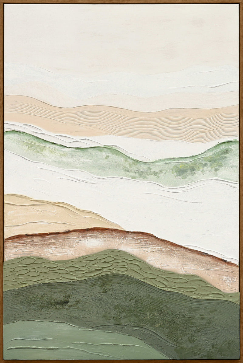 Sage Ridge Glow I - 32 X 47 - Hand-Painted Neon Canvas In Frame - Green, Cream