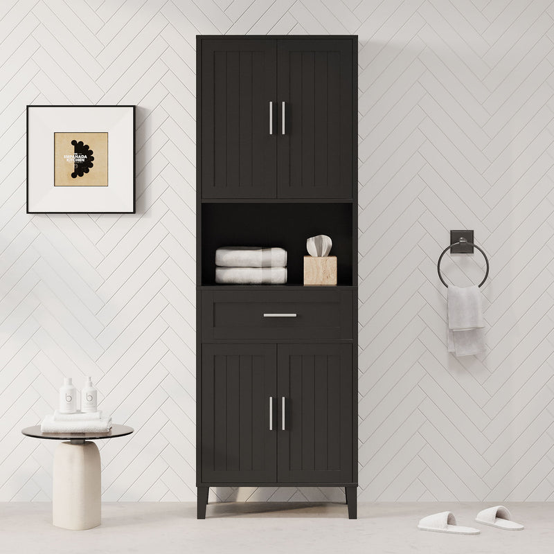 Freestanding Tall Bathroom Cabinet With Soft Close Doors And Adjustable Shelves