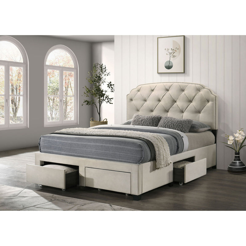4 Drawer Upholstered Storage Bed With Button Tufting