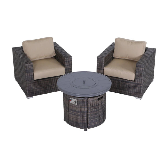 Rattan Patio Set With Comfortable Cushions And Fire Pit