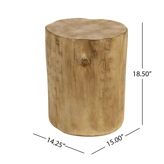 Hand Painted Wood Stump Style Outdoor Side Table - Light Brown