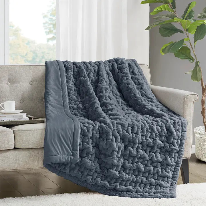 Ruched Fur Throw Blanket | 50x60